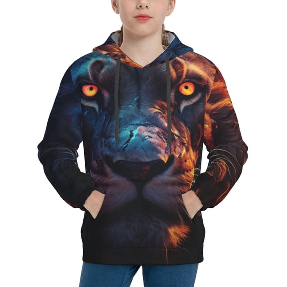 Easygdp Forest Cool Lion Boys Hoodie Kids Sweatshirt Youth Pullover With Hood-Medium
