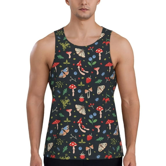 Easygdp Forest Flora and Insects Men's Tank Top, Sleeveless Muscle T Shirts, Breathable, Quick-Dry, Loose for Gym, Running, Fitness - XX-Large