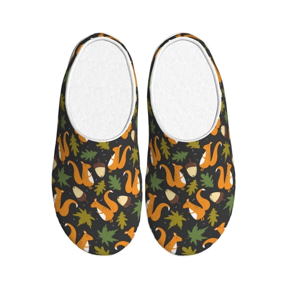 Easygdp Forest Squirrel Slippers for Women Mens Winter Warm Home Slippers Plush Slip on House Slippers for Indoor Outdoor Shoes-46/47