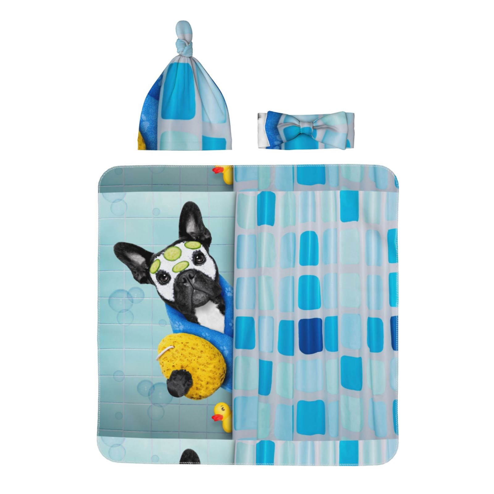 Easygdp French Bulldog Dog in a Bathtub Baby Newborn Receiving Blanket