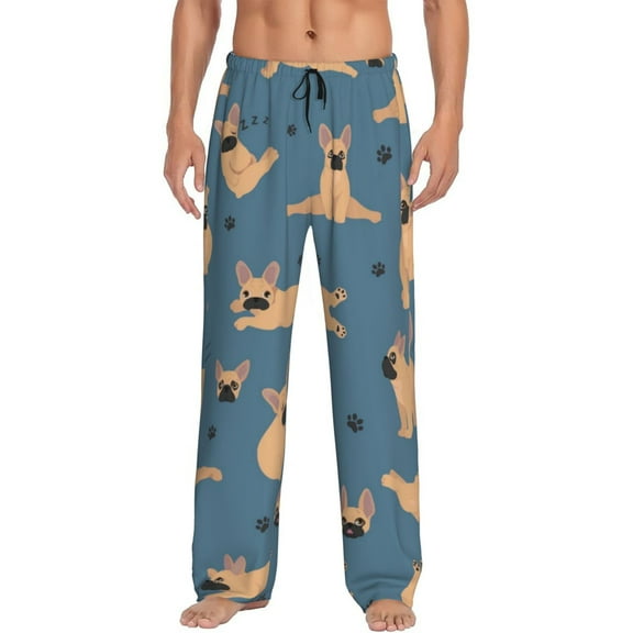 Easygdp French Bulldog Yoga Men's Pajama Pant, Sleep Elastic Waistband Lounge Pants - Small