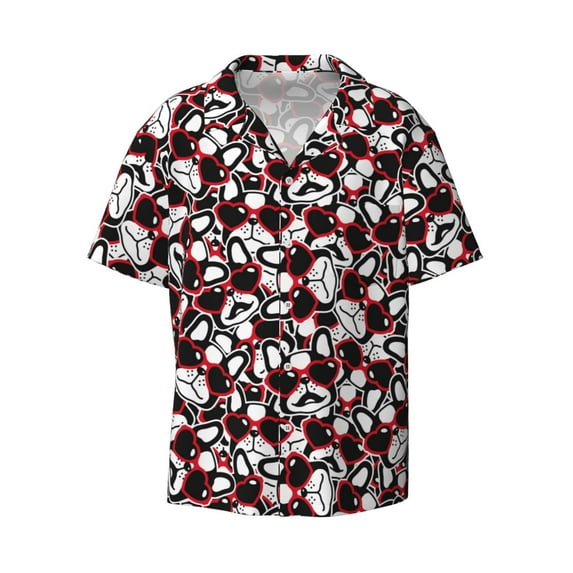 Easygdp French Bulldog1 Men's Casual Short-sleeved Shirt with Pocket and Button Suitable for Beach Vacation Leisure - Small