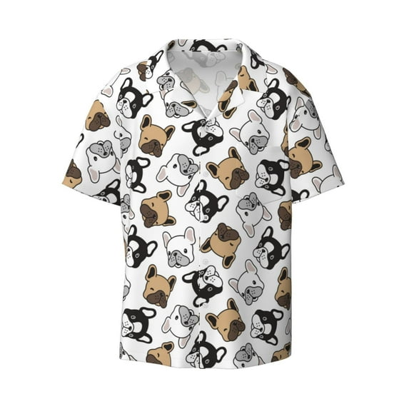 Easygdp French Bulldog3 Men's Casual Short-sleeved Shirt with Pocket and Button Suitable for Beach Vacation Leisure - Large