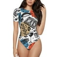 thumbnail image 1 of Easygdp French Food Women's One-Piece Swimsuit Slim Fit Crew Neck Bodysuit Athletic Swimwear with Concealed Buckle - XX-Large, 1 of 9