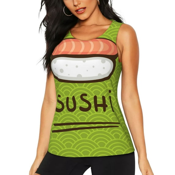 Easygdp Fresh Sushi Women's Workout Tank Top, Running Top, Hiking Shirt, Quick-Dry for Running, Yoga, Hiking - XX-Large
