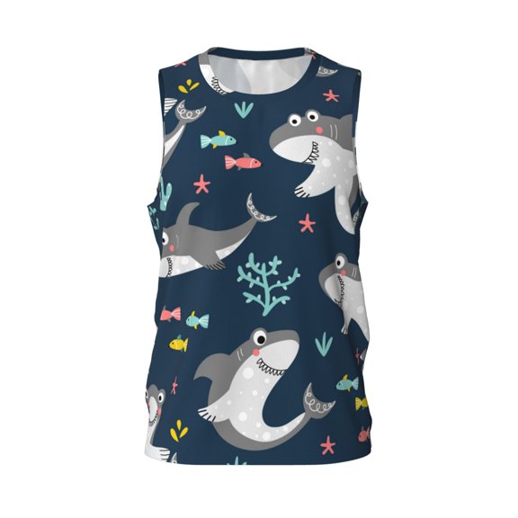 Easygdp Friendly Smiling Sharks Men's Mesh Basketball Jersey Quick Drying Sleeveless Shirts Fitted Muscle Tank Tops Sport Round Neck T-Shirt - Medium