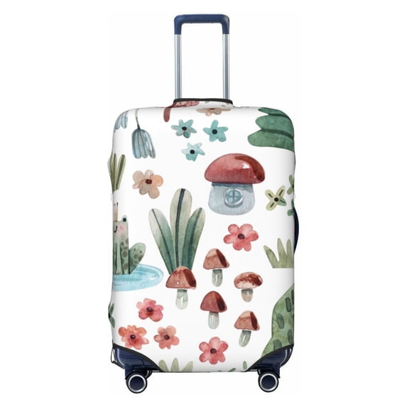 Easygdp Frog And Forest Plants Double-Sided Printed Elastic Suitcase Protective Cover,Invisible Zipper, Business Trip Luggage Cases,Washable And Resistant To Falling -Medium