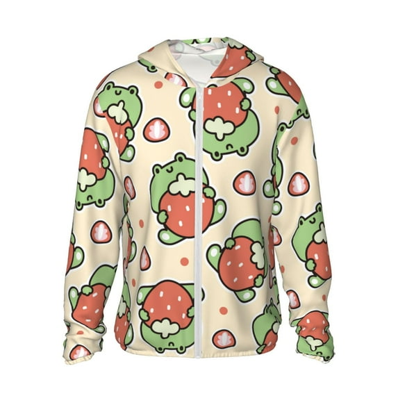 Easygdp Frog Hold Strawberry Lightweight Long Sleeve Sun Shirt Sports long-Sleeved Sun Protective Clothing, Quick Drying Breathable - X-Large