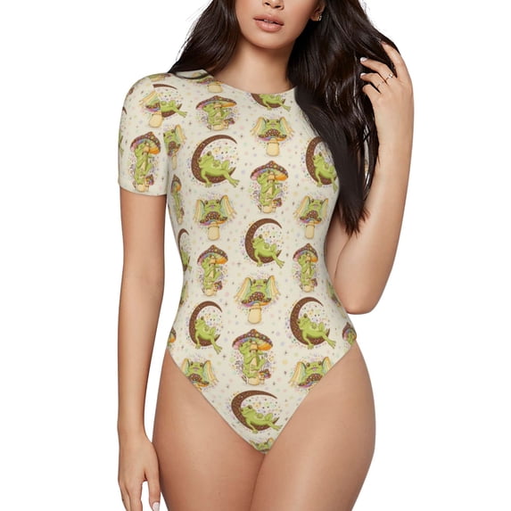 Easygdp Frogs Women's One-Piece Swimsuit Slim Fit Crew Neck Bodysuit Athletic Swimwear with Concealed Buckle - XX-Large