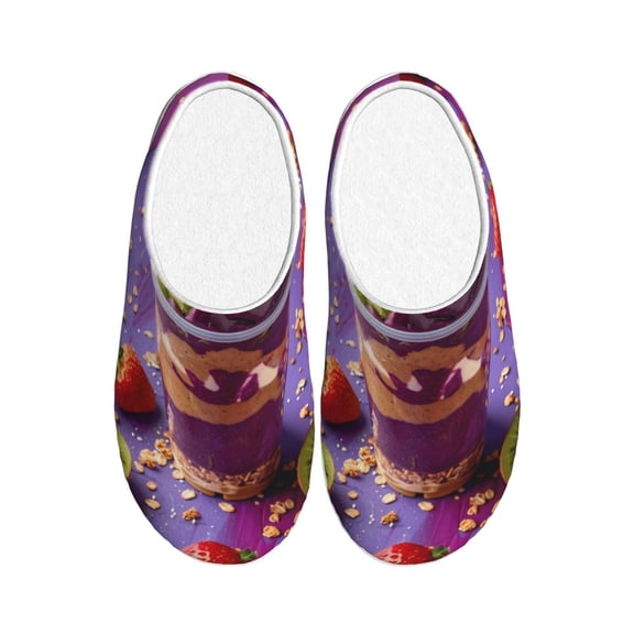 Easygdp Fruit Parfait Colorful Slippers for Women Mens Winter Warm Home Slippers Plush Slip on House Slippers for Indoor Outdoor Shoes-13