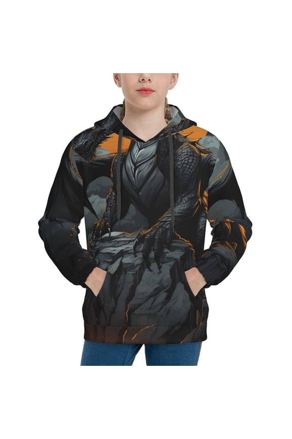 Full Moon Black Dragon Boys Hoodie Kids Sweatshirt Youth Pullover With Hood-Large