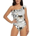 thumbnail image 1 of Easygdp Funny Animals Series Women's One Shoulder Ruffle Monokini Bathing Suits with Removable Chest Pad, Quick Drying - Large, 1 of 8