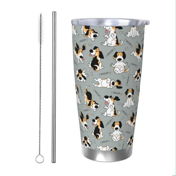 Easygdp Funny Beagle Active Dog 20oz Stainless Steel Vacuum Insulated Double Wall Travel Tumbler, Durable Insulated Coffee Mug with Spillproof Lid-Straw Two-piece Set