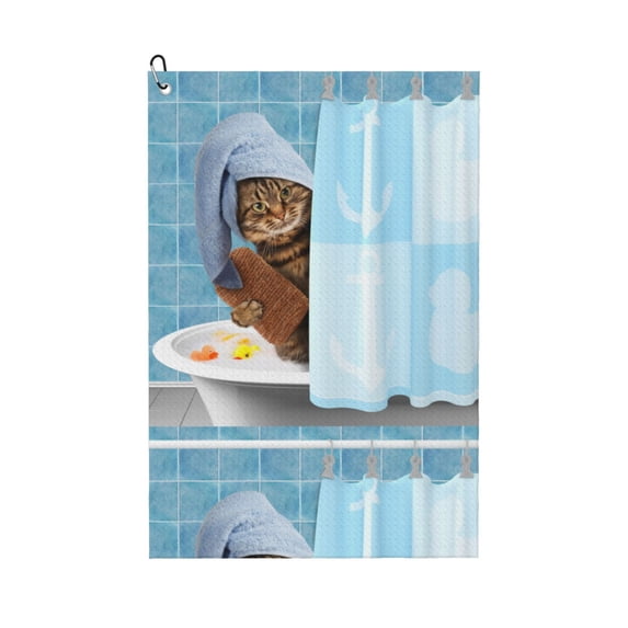 Easygdp Funny Cat Taking a Bath Golf Towel 24x16in for Men and Women with Carabiner Clip for Easy Attachment