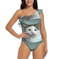 thumbnail image 1 of Easygdp Funny Cat Women's One Shoulder Ruffle Monokini Bathing Suits with Removable Chest Pad, Quick Drying - Medium, 1 of 8