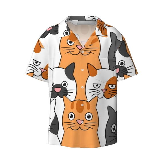 Easygdp Funny Cats Men's Casual Short-sleeved Shirt with Pocket and Button Suitable for Beach Vacation Leisure - 4X-Large