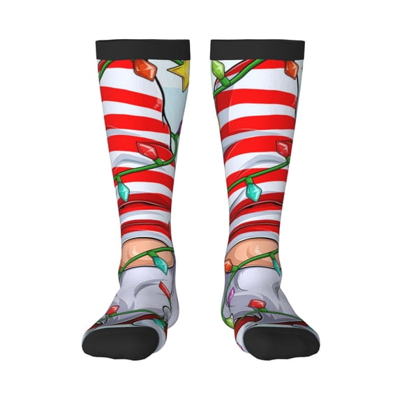 Easygdp Funny Christmas Gnome Soccer Socks Sport Knee High Socks Calf Compression Athletic Socks for Men and Women