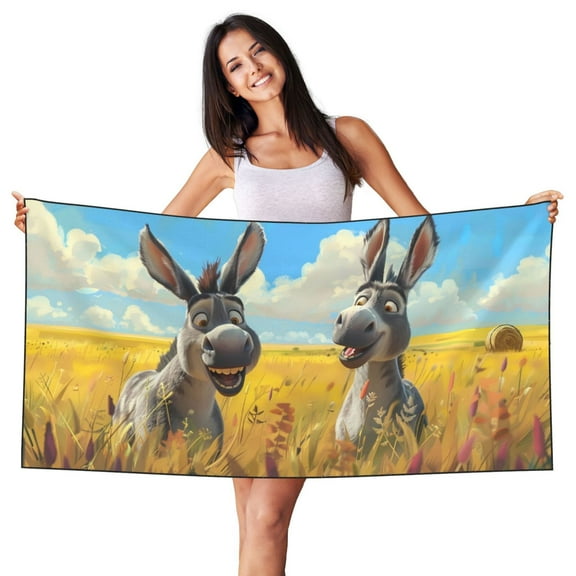 Easygdp Funny Countryside Donkey Beach Towel 27.5X55 Inches Quick Dry Pool Towel Travel Compact Bath Towel Sandproof Beach Blanket Towel for Swimming