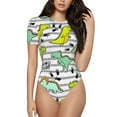 thumbnail image 1 of Easygdp Funny Dinosaurs On Stripes Women'S Waist-Cinching Short-Sleeved Onesie, Olastic Onesiet,Snaps At Bottom,Easy To Put On And Take Off - Medium, 1 of 9