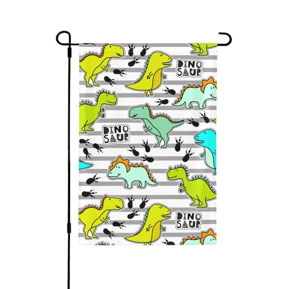 Easygdp Funny Dinosaurs on Stripes Garden Flag Yard Flag Welcome Flag, Double-Sided, Weather Resistant for Outdoor Decor - 28"x40"