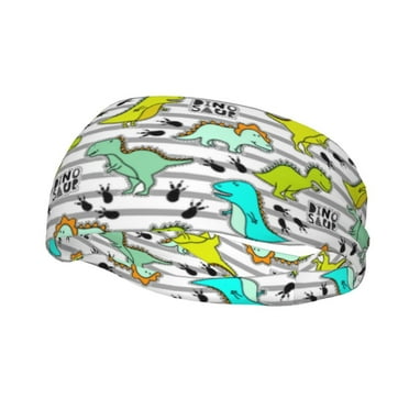 Easygdp Funny Dinosaurs on Stripes Sports Headband Non Slip Headband Unisex for Head Circumference 19.6 - 22.4 inch