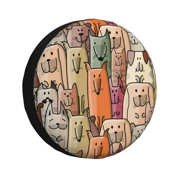 Easygdp Funny Dogs Family Wheel Sun Guard, Spare Tire Cover,Universal Trailer Suv Truck Camper Travel,Easy To Install And Remove -14 Inch