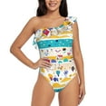 thumbnail image 1 of Easygdp Funny Farm Women's One Shoulder Ruffle Monokini Bathing Suits with Removable Chest Pad, Quick Drying - Medium, 1 of 8