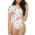 thumbnail image 1 of Easygdp Funny Little Pigs Women's One-Piece Swimsuit Slim Fit Crew Neck Bodysuit Athletic Swimwear with Concealed Buckle - Large, 1 of 9