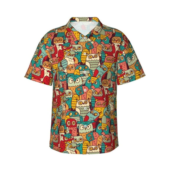 Easygdp Funny Owl Bird Men's Hawaiian Shirts Print Lapel Short Sleeve for Beach, vacation, party, casual occasions - XX-Large