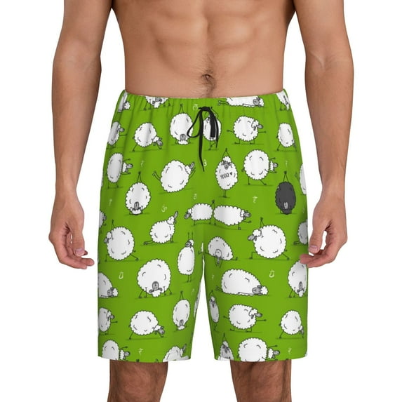 Easygdp Funny Sheep Doing Yoga Men's Short Pajama Pants, Sleep Shorts, Household Pants, Casual Pants with Pockets - 3X-Large