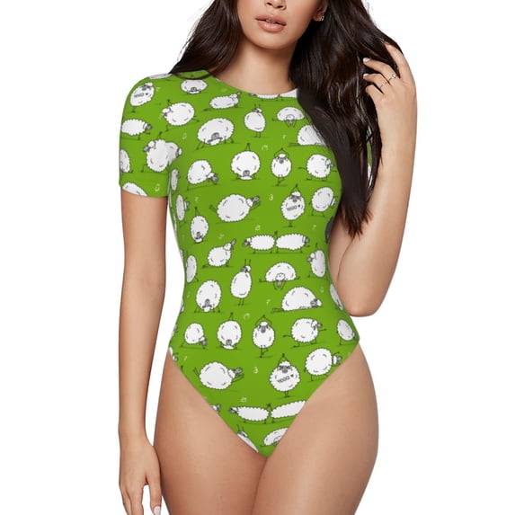 Easygdp Funny Sheep Doing Yoga Women'S Waist-Cinching Short-Sleeved Onesie, Olastic Onesiet,Snaps At Bottom,Easy To Put On And Take Off - Medium