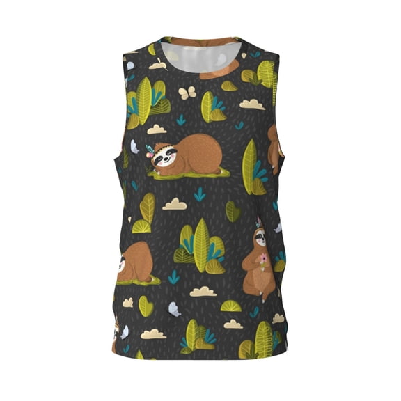 Easygdp Funny Sloths In The Forest Men's Mesh Basketball Jersey Quick Drying Sleeveless Shirts Fitted Muscle Tank Tops Sport Round Neck T-Shirt - Large