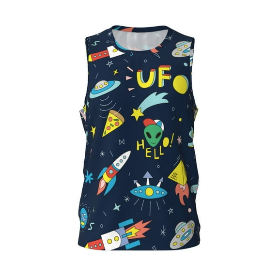 Easygdp Funny Spaceships Men's Mesh Basketball Jersey Quick Drying Sleeveless Shirts Fitted Muscle Tank Tops Sport Round Neck T-Shirt - Small