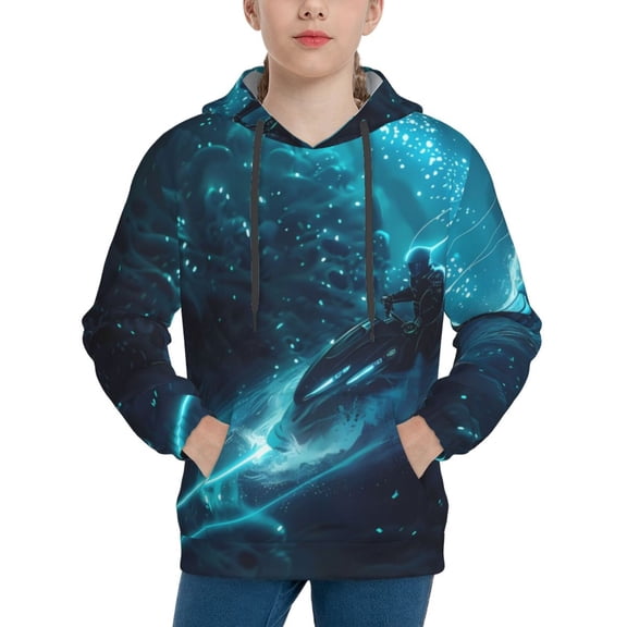 Easygdp Futuristic Jet Ski Adventure Boys Hoodie Kids Sweatshirt Youth Pullover With Hood-Small