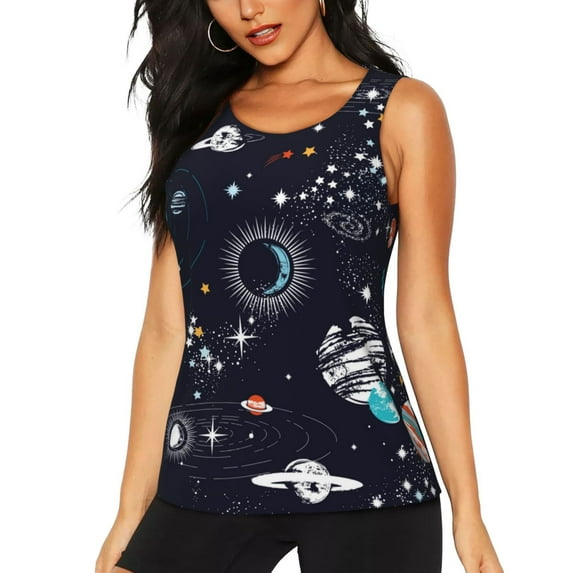 Easygdp Galaxy2 Women's Workout Tank Top, Running Top, Hiking Shirt, Quick-Dry for Running, Yoga, Hiking - X-Large