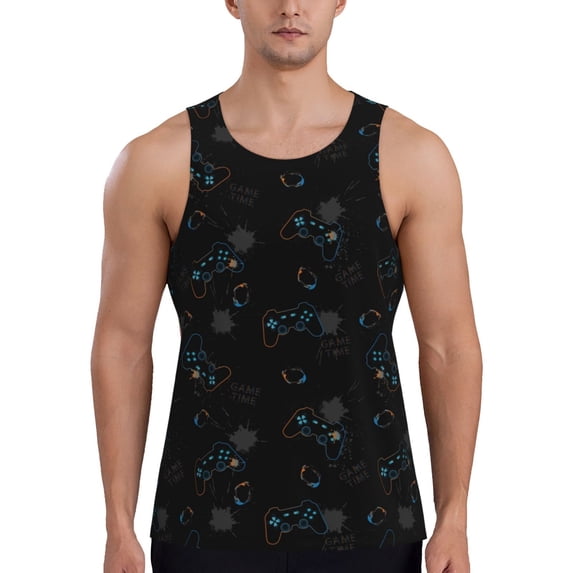 Easygdp Game Time Men's Tank Top, Sleeveless Muscle T Shirts, Breathable, Quick-Dry, Loose for Gym, Running, Fitness - X-Large