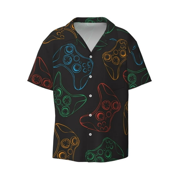 Easygdp Gamepad Joystick Game Men's Casual Short-sleeved Shirt with Pocket and Button Suitable for Beach Vacation Leisure - 3X-Large