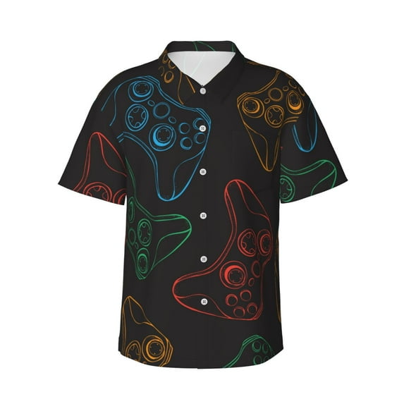 Easygdp Gamepad Joystick Game Men's Hawaiian Shirts Print Lapel Short Sleeve for Beach, vacation, party, casual occasions - XX-Large