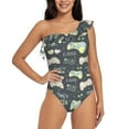 thumbnail image 1 of Easygdp Gamers Women's One Shoulder Ruffle Monokini Bathing Suits with Removable Chest Pad, Quick Drying - Small, 1 of 8