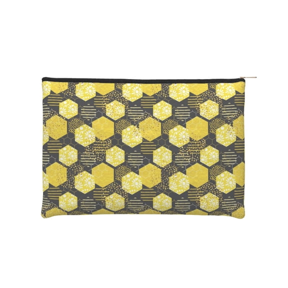 Easygdp Geometric Pattern with Bee Makeup Bag Toiletry Bag Canvas Makeup Bags Zipper Cosmetic Pouch Travel Cosmetic Pouch for Women Gifts