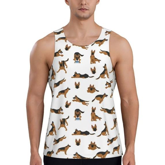 Easygdp German Shepherd Dog Men's Tank Top, Sleeveless Muscle T Shirts, Breathable, Quick-Dry, Loose for Gym, Running, Fitness - Medium