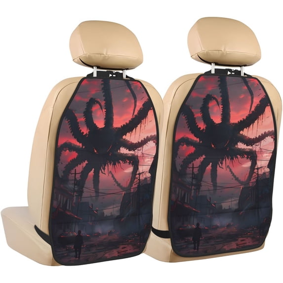 Easygdp Giant Monster Over City Car Kick Mat Seat Cover 2 Pcs Anti-Kick Pockets Storage Mat Back Seat Cover Car Seat Protector