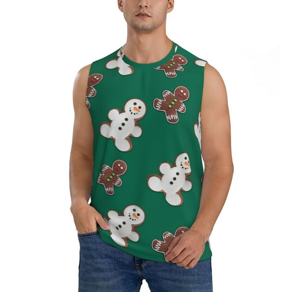 Easygdp Gingerbread Snowman Cookies Men's Breathable Tank Tops Sleeveless Sporty T Shirts for Basketball, Mountaineering, Bodybuilding -XX-Large