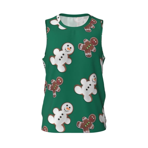 Easygdp Gingerbread Snowman Cookies Men's Mesh Basketball Jersey Quick Drying Sleeveless Shirts Fitted Muscle Tank Tops Sport Round Neck T-Shirt - Large