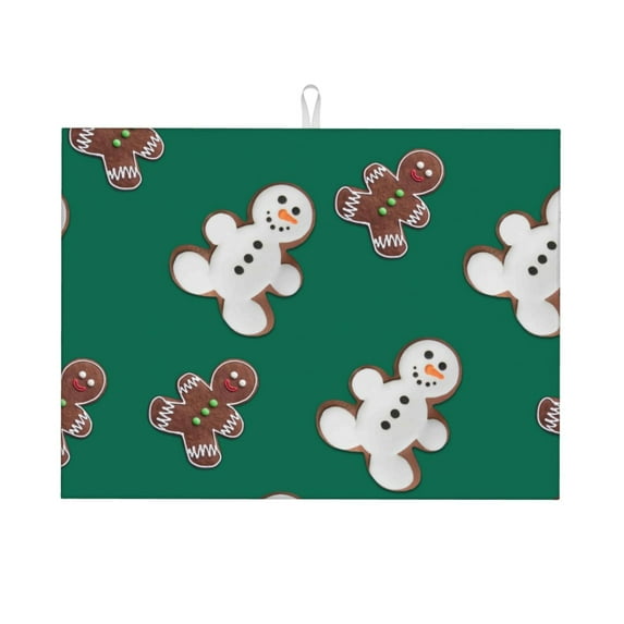 Easygdp Gingerbread Snowman Cookies Microfiber Absorbent Dish Drying Pad,Kitchen Drying Mat,Can Be Hung, Strong Water Absorption Capacity,Quick Drying