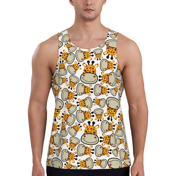 Easygdp Giraffes Head Men's Tank Top, Sleeveless Muscle T Shirts, Breathable, Quick-Dry, Loose for Gym, Running, Fitness - 3X-Large