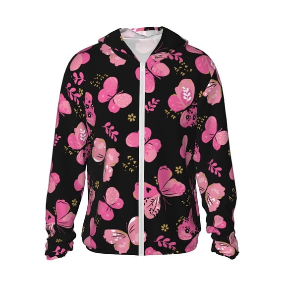Easygdp Girl Butterfly Lightweight Long Sleeve Sun Shirt Sports long-Sleeved Sun Protective Clothing, Quick Drying Breathable - X-Large