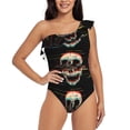 thumbnail image 1 of Easygdp Glitch Screaming Skull Women's One Shoulder Ruffle Monokini Bathing Suits with Removable Chest Pad, Quick Drying - XX-Large, 1 of 8