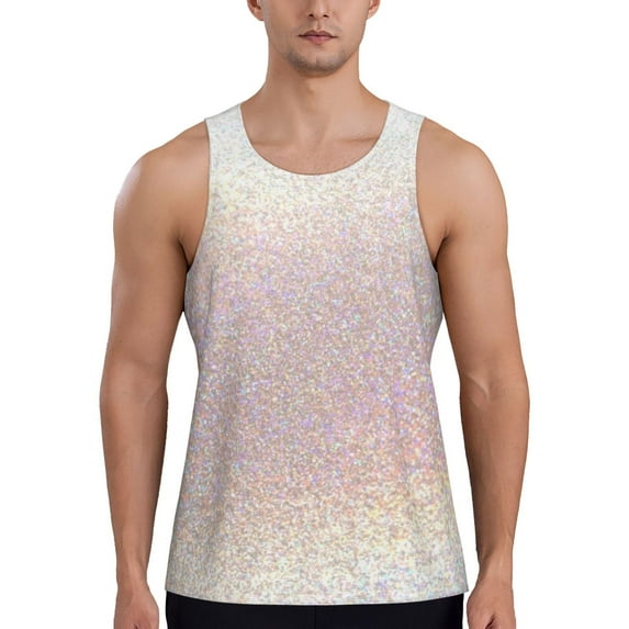 Easygdp Glitter Light Pearl Men's Tank Top, Sleeveless Muscle T Shirts, Breathable, Quick-Dry, Loose for Gym, Running, Fitness - Small