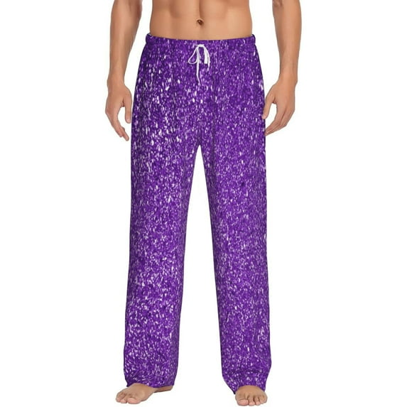 Easygdp Glitter Purple Men's Pajama Pant, Sleep Elastic Waistband Lounge Pants - Large